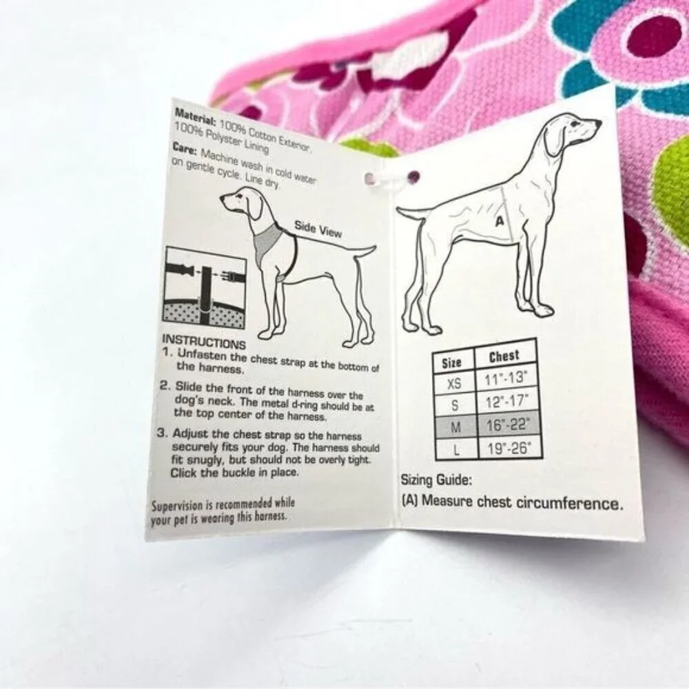 Dog Harness Casual Canine Pink Floral Mod Print Medium New